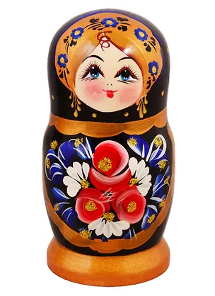 Матрешка 5 в 1 средняя (Цветы, Эскиз 06, Розы и ромашки на черном) 2787527