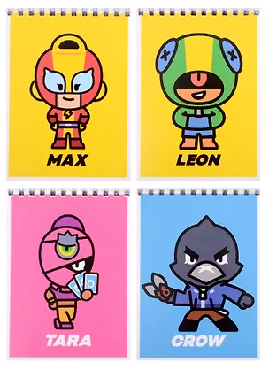 Блокнот А6 40 листов, нелинованный, "Leon, Amber, Emz, Nita, Frank" спираль, Brawl Stars 2913130