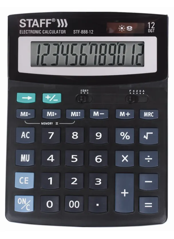 Калькулятор 12 разрядный настольный, двойн.питание, 200*150мм 2902115 — 1