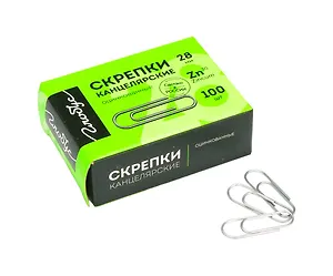Скрепки 28мм 100шт, круглые, оцинк.