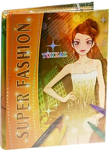 Альбом д/творч. Super Fashion (Tz 15523) (6 цв. карандаш., 4 фломаст., 40 стр. с контур., 3 стр. накл., 2 трафар.) (Kids creative) (3+) (папка)