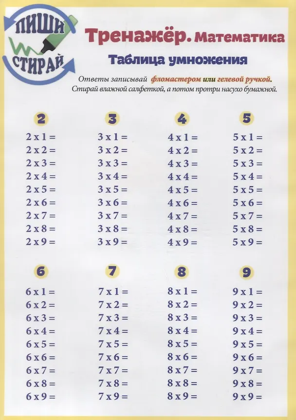 Книга Математика. Таблица умножения. Тренажёр (Пиши стирай) () — 1