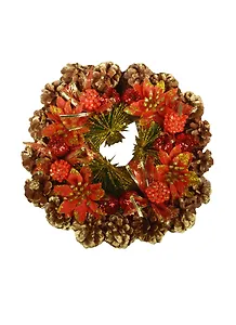 Венок новогодний шишки позолота, цветы (826862) (d=27см) (Сима-ленд)