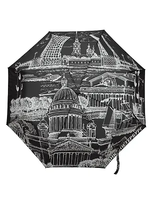 Зонт складной полуавтомат СПб. Коллаж, черн. 3066432