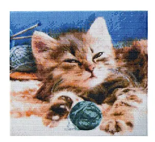 Алмазная мозаика (классическая) с подрамником, с полным заполнением "Сонный котёнок", 30 х 30 см 3059237
