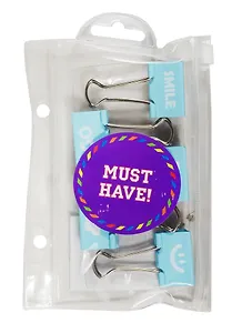 Зажимы для бумаг 32мм 05шт "Настроение" синие, пл.пенал на молнии, MUST HAVE!