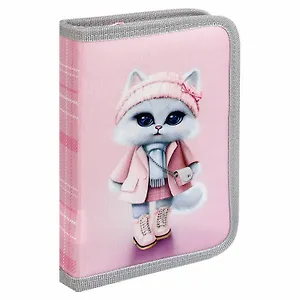 Пенал 1 отделение "Кошечка в пальто" 20*13,3*3,5 см, полиэстер