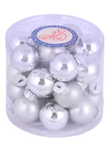 Набор маленьких елочных шариков в тубусе (серебро) (стекло) (2,5 см) (24 шт)