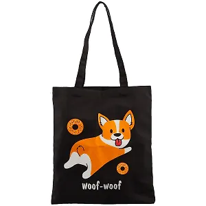 Сумка-шоппер Корги и пончики черная, текстиль, 40см.*32см., с 2 ручками