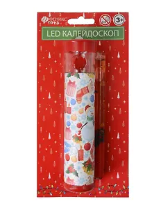 Игрушка детская. Калейдоскоп "Елочка и Снеговик" из плотного картона и полистирола с внутренними элементами из ЭВА, ПЭТ, с декоративной подсветкой LED, в комплекте с 3-мя батарейками LR41, мощностью 0,045 Вт, напряжением 1,5 В (16x14x3,5 см)