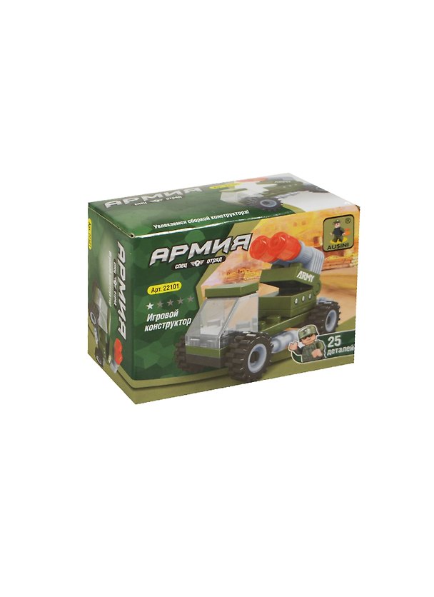 Конструктор пластмас. Армия Военный автомобиль (22101) (25дет.) (AUSINI) (6+) (коробка) 2454791 — 1