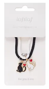 Набор парных браслетов с подвеской Котики (текстиль, металл) (12-04407-B66) (Lafilaf)