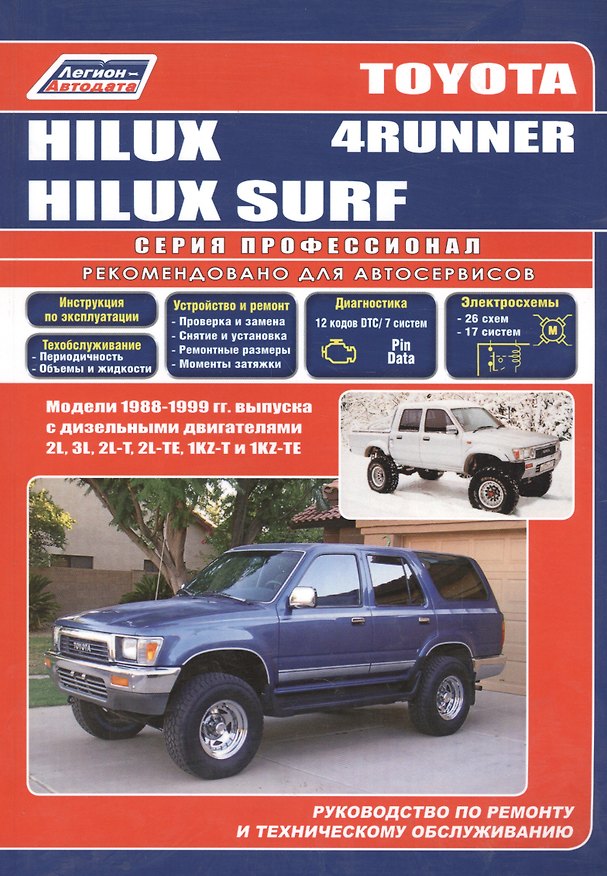 Книга Toyota 4-Runner/Hilux Surf. Модели 1988-99 гг. выпуска с дизельным двигателями. Устройство, техническое обслуживание и ремонт (черно-белое издание) () — 1