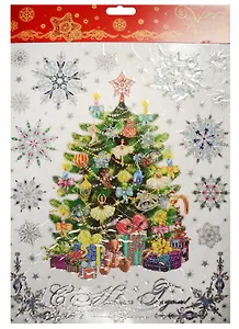 Новогоднее оконное украшение Пушистая елочка (30х38)