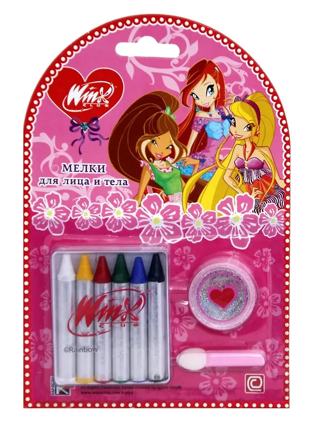 Мелки для тела 06цв с блестками, аппликатор, блистер, WINX 223493 — 2