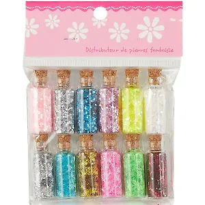 Набор глиттер в стеклянных бутылках с пробками на европодвесе с хедером, 12 шт, ГЛ