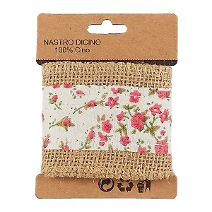 Тесьма джут  с сатином Розы, 6см*1м