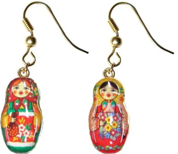 Сувенир, АКМ, Серьги матрешка, цвет красный+черный (зелен.+красн.) 305662 — 1
