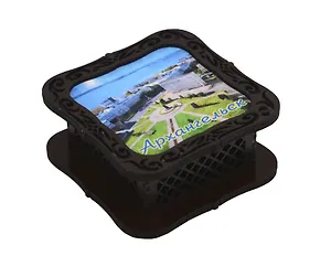 Шкатулка Архангельск квадратная с покрытием оракал Достопримечательности города вид 1 (120 x 120 x 55 (хдф)