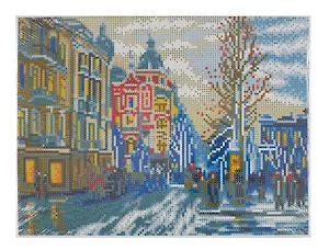 Алмазная мозаика блестящая с подрамником с полным заполнением "Зимняя улица", 30 х 40 см