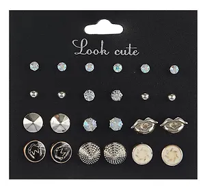 Бижутерия Пусеты в наборе, 12 пар Металлик микс (упаковка)