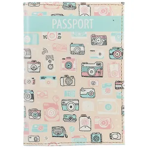 Обложка для паспорта Фотоаппараты на розовом фоне (кожа) (ПВХ бокс) (ОК2017-05)