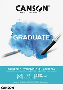 Альбом для акварели А5 20л "Graduate" 250г/м2, склейка с одной стороны, 100% целлюлоза мелкозернистая, Canson