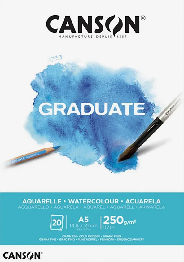 Альбом для акварели А5 20л "Graduate" 250г/м2, склейка с одной стороны, 100% целлюлоза мелкозернистая, Canson 3139578 — 1