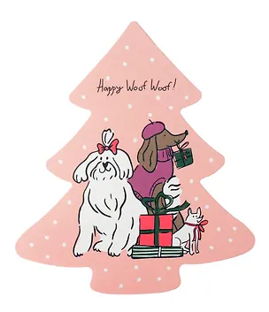 Открытка одинарная 13,6*12см Ёлочка. Собачки с подарками 3071576