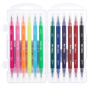 Фломастеры 12 цветов, двухсторонние, пулевидный/кисть, Art idea