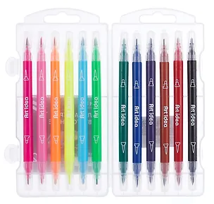 Фломастеры 12 цветов, двухсторонние, пулевидный/кисть, Art idea 3039768