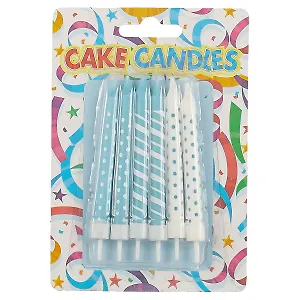 Набор свечей для торта Полоски и Точки (голубые) (6шт) (8см)