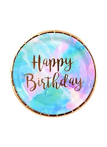 Набор бумажных тарелок Happy birthday космос с золотом (19см) (6шт)