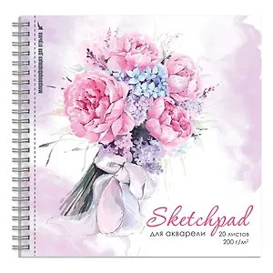 Скетчбук 195*195 20л "Розовый букет" акварельная, 200г/м2, обложка картон, гребень