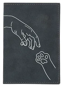 Обложка для паспорта Рука и лапка (линия) (темно-синяя, белый рисунок) (эко кожа, нубук) (ОПН2024-2)
