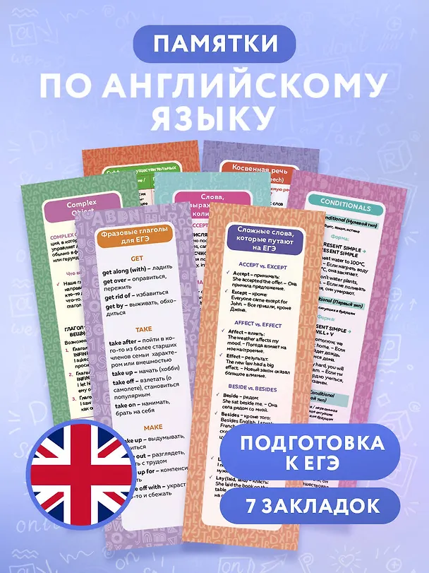 Книга Набор закладок по английскому языку. Помощник для подготовки к ЕГЭ (7 шт. в наборе, 55x180 мм) (Александра Манакова) — 4