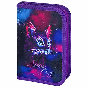 Пенал 1 отделение "Neon cat" с наполнением, 21*14 см, 24 предмета 3107252