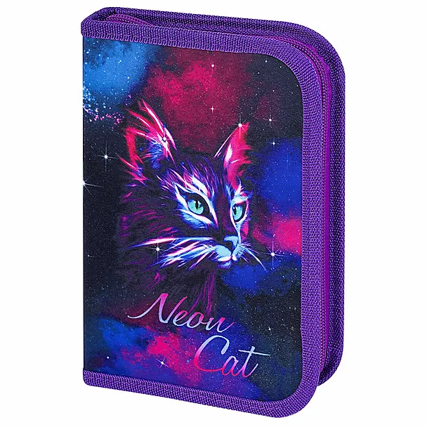 Пенал 1 отделение "Neon cat" с наполнением, 21*14 см, 24 предмета 3107252 — 1