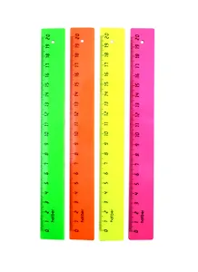 Линейка 20см пластик, флуорес., ассорти