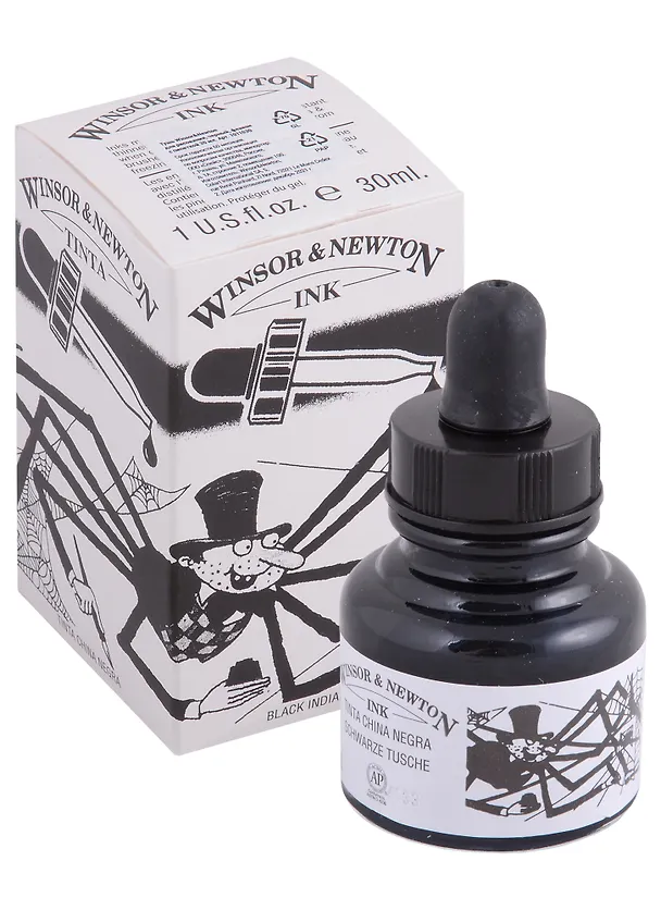 Тушь художественная Winsor&Newton, флакон с пипеткой, 30 мл, черная 261837 — 1