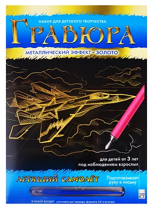 Гравюра А4 в конверте. Золото. ЛЕТЯЩИЙ САМОЛЕТ. Арт. Г-0520 2792039