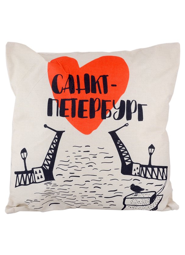 Подушка СПб Мосты и сердце (черно-белая) (43х43) (текстиль) (12-11403-XCT-22) 2700357 — 1