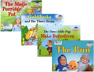 Комплект из 4 книг + СD: Читаем вместе. Сборник сказок. Уровень 2: The Bun/Колобок, Goldilocks and the Three Bears/Златовласка и три медведя, The Three Little Pigs Make Detectives/Три поросенка становятся детективами, The Magic Porridge Pot/Волшебный...