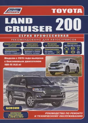 Toyota Land Cruiser 200. Модели с 2015 года выпуска с бензиновым двигателем 1UR-FE (4,6 л). Включены рестайлинговые модели с 2016 и 2017 гг. выпуска. Каталог расходных запасных частей. Характерные неисправности. Руководство по ремонту — 2953360 — 1