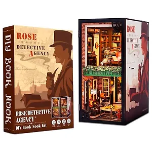 SZ02 Конструктор интерьерный  – сборный домик CuteBee - Детективное агентство "Роуз Роуд", 322 деталей (материалы: дерево, картон, пластик, металл), со световыми эффектами (подсветка интерьера), с питанием от 2хААА батареек (не включены), серия DIY, возра