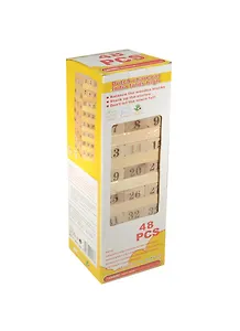 Игра Построй башню. Неокрашенные деревянные блоки в коробке с окошком 48 деталей QM-028