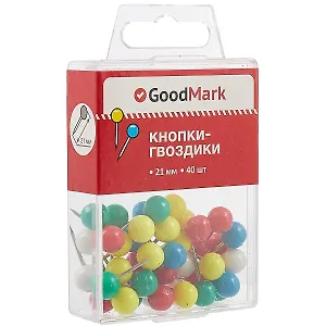 Кнопки гвоздики 40 штук 21 мм с круглой головкой, в ассортименте, GoodMark