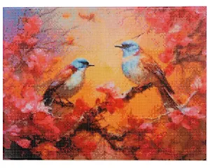 Алмазная мозаика с подрамником, с полным заполнением "Птицы на ветке", 30 х 40 см