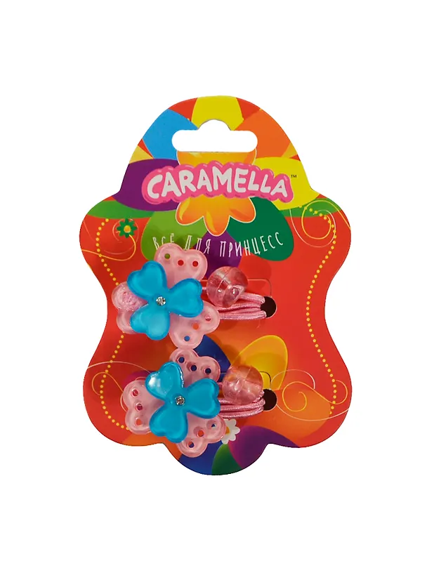 Набор резинок для волос Цветочки (23153) (2шт) (роз.-гол.) (акрил) (Caramella) (упаковка) 2447136 — 1