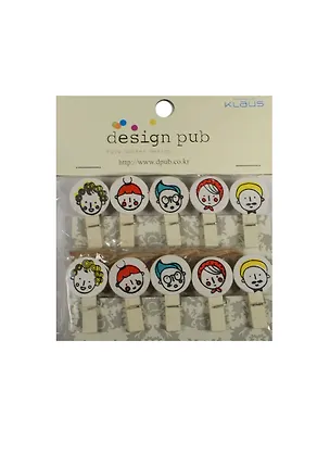 Прищепки декор. деревянные с веревкой Лица (11007509) (3,5см) (10шт) (упаковка) 2452919